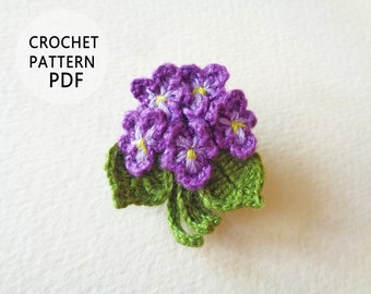 Violet Flower Crochet Brooch Pattern