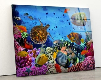 Underwater Turtle Tempered Glass Mega Wall Art