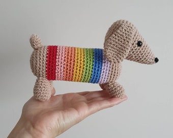 Rainbow Dachshund Crochet Pattern: Amigurumi Sausage Dog