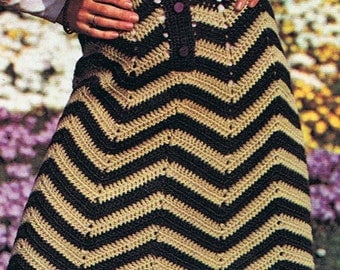 1970s Vintage Chevron Skirt & Bolero Crochet Pattern