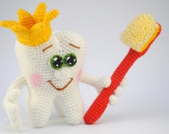 Crocheted Tooth & Brush Amigurumi Pattern PDF