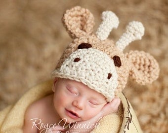 Crochet Giraffe Baby Boy Hat Photography Prop