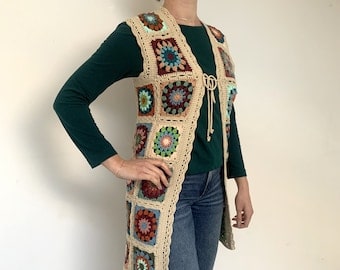 Easy Long Granny Square Crochet Vest Pattern