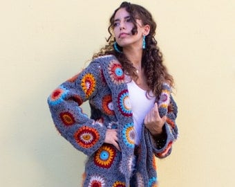 Boho Granny Square Crochet Afghan Jacket