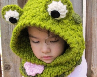 Crochet Frog Hood Pattern (Toddler, Child, Adult)