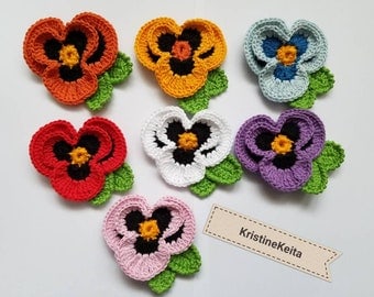 Crocheted Cotton Pansy Flower Brooch Pattern