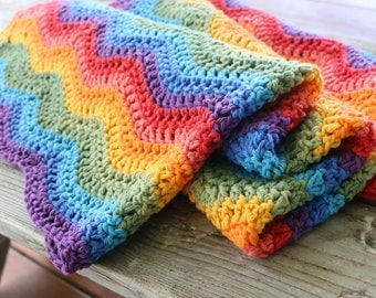 Rainbow Ripples Crochet Blanket Pattern PDF