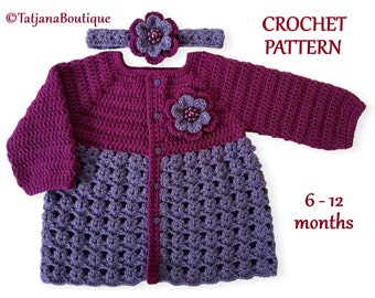 Crochet Baby Cardigan Dress & Headband Pattern