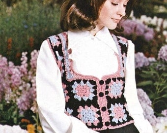 Vintage 70's Crochet Granny Squares Vest Pattern