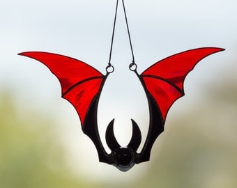 Horrifying Halloween Stained-Glass Bat Suncatcher Decor