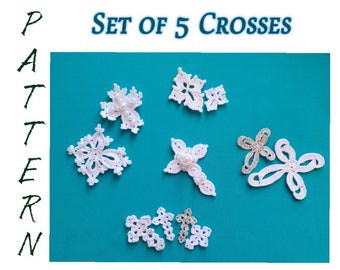 Crochet Cross Patterns Set: Easter & Baptism Motifs