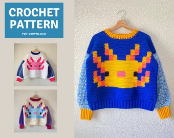 Pixel Axolotl Crochet Sweater Pattern