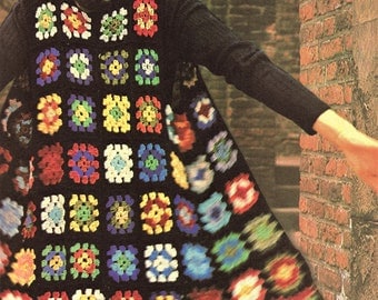 Vintage 70s Granny Square Crochet Waistcoat Pattern
