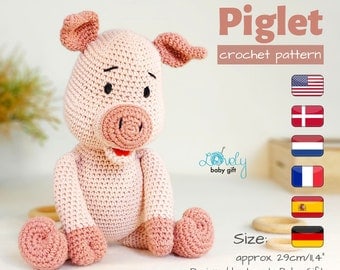 Pink Piglet Amigurumi Crochet Pattern Tutorial, CP-142