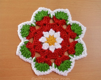 Christmas Mandala Crochet Coaster Pattern PDF