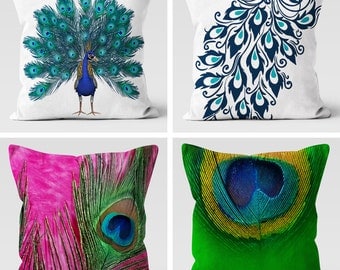Peacock Print Throw Pillow Covers, Housewarming Gift