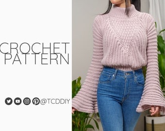 Crochet Turtleneck with Bell Sleeves Pattern