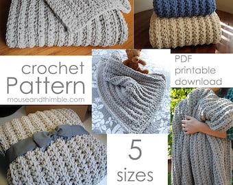 Chunky Thermal Ribbed Crochet Pattern, 5 Sizes