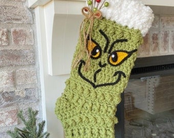 Grinch Themed Crochet Christmas Stocking Pattern