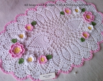 Floral Pineapple Oval Table Crochet Pattern