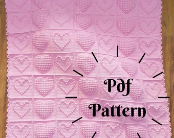 Crochet Bobble Heart Baby Blanket Pattern PDF