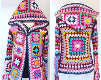 Boho Retro Hippie Grannysquare Cardigan Crochet Pattern
