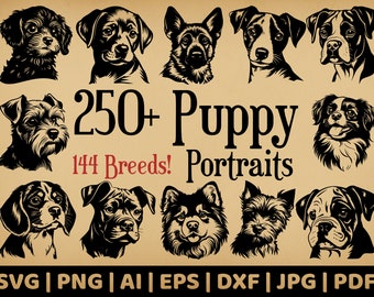 Puppy Portrait Bundle: Vector Graphics for Engraving