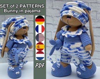 Amigurumi Bunny Crochet Patterns in Outfit, PDF
