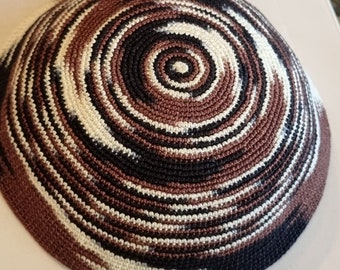 Hand-Knitted Jewish Kippah with Menorah Design