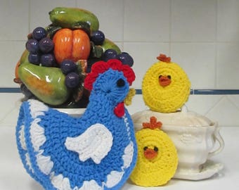 Hen & Chicks Crochet Kitchen Pot Holder Pattern