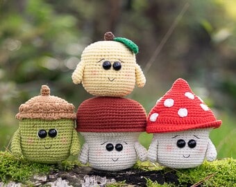 5-in-1 Crochet Patterns: Fruits, Mushrooms, & Acorns