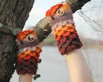 Crocodile Stitch Owl Gloves Crochet Pattern