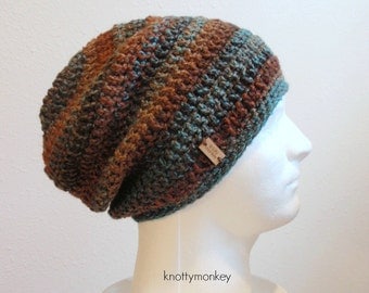 Stylish Striped Fall Beanie: Crocheted Blue & Brown