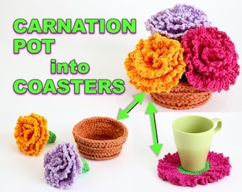 Carnation Pot Coaster Crochet Pattern Set