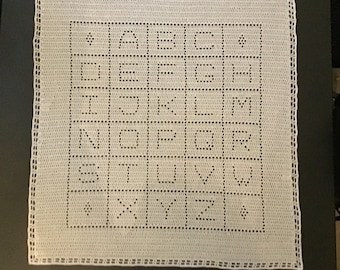 Alpaca Silk Crochet Baby Blanket with Alphabet