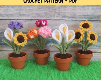 Summer Flowers Crochet Pattern: Lily, Carnation, Sunflower