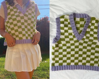 Checkerboard Sweater Vest Crochet Pattern