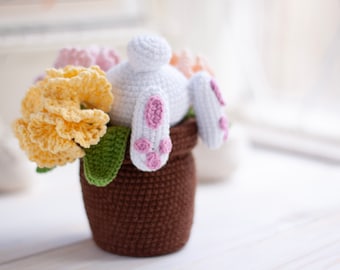 Crochet Easter Bunny with Carnations Pattern