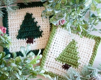 Crochet Christmas Tree Coaster Pattern PDF