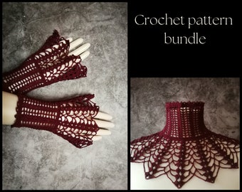 Gothic Black Crochet Lace Collar & Gloves Pattern