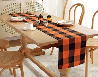 Orange and Black Checkered Halloween Tablecloth