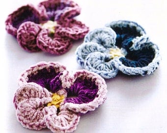Pansy Flower Crochet Pattern, Decor, Appliqué