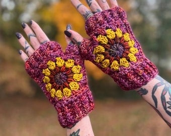 Flower Power Crochet Pattern for Fingerless Mitts