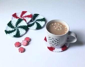 Peppermint Candy Crochet Coasters Pattern PDF