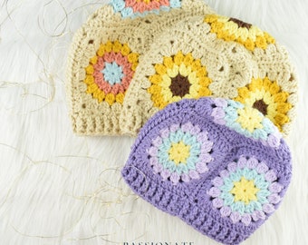 Sunburst Granny Square Crochet Hat Pattern