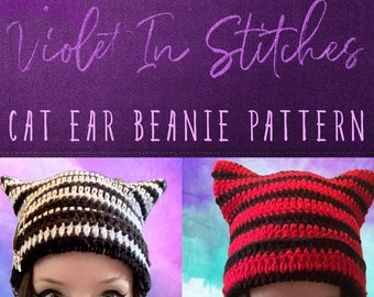 Easy Cat Ear Crochet Beanie Pattern PDF