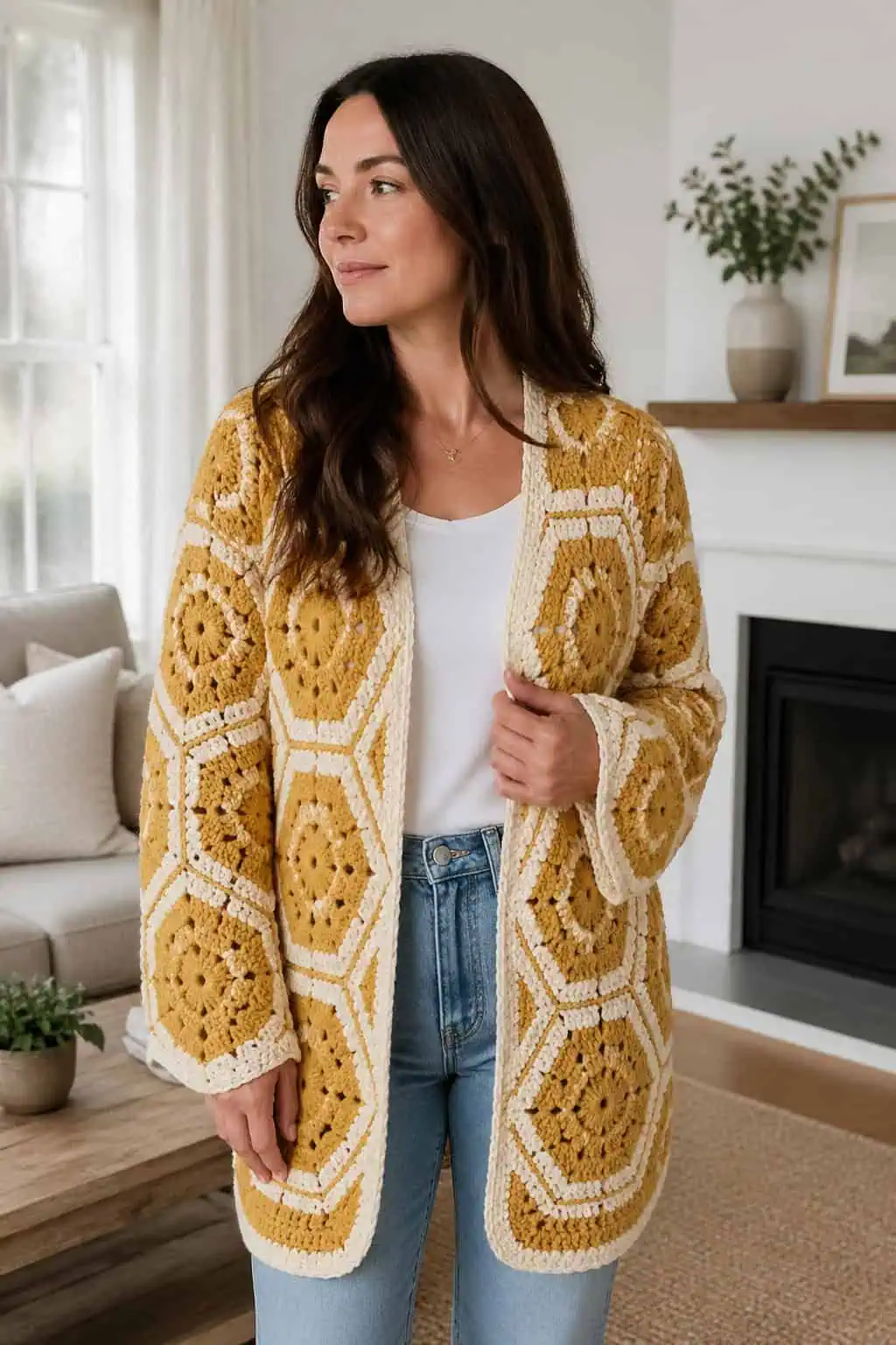 Cozy Hexagon Crochet Cardigan — Free Easy Pattern 2 Cozy Hexagon Crochet Cardigan — Free Easy Pattern