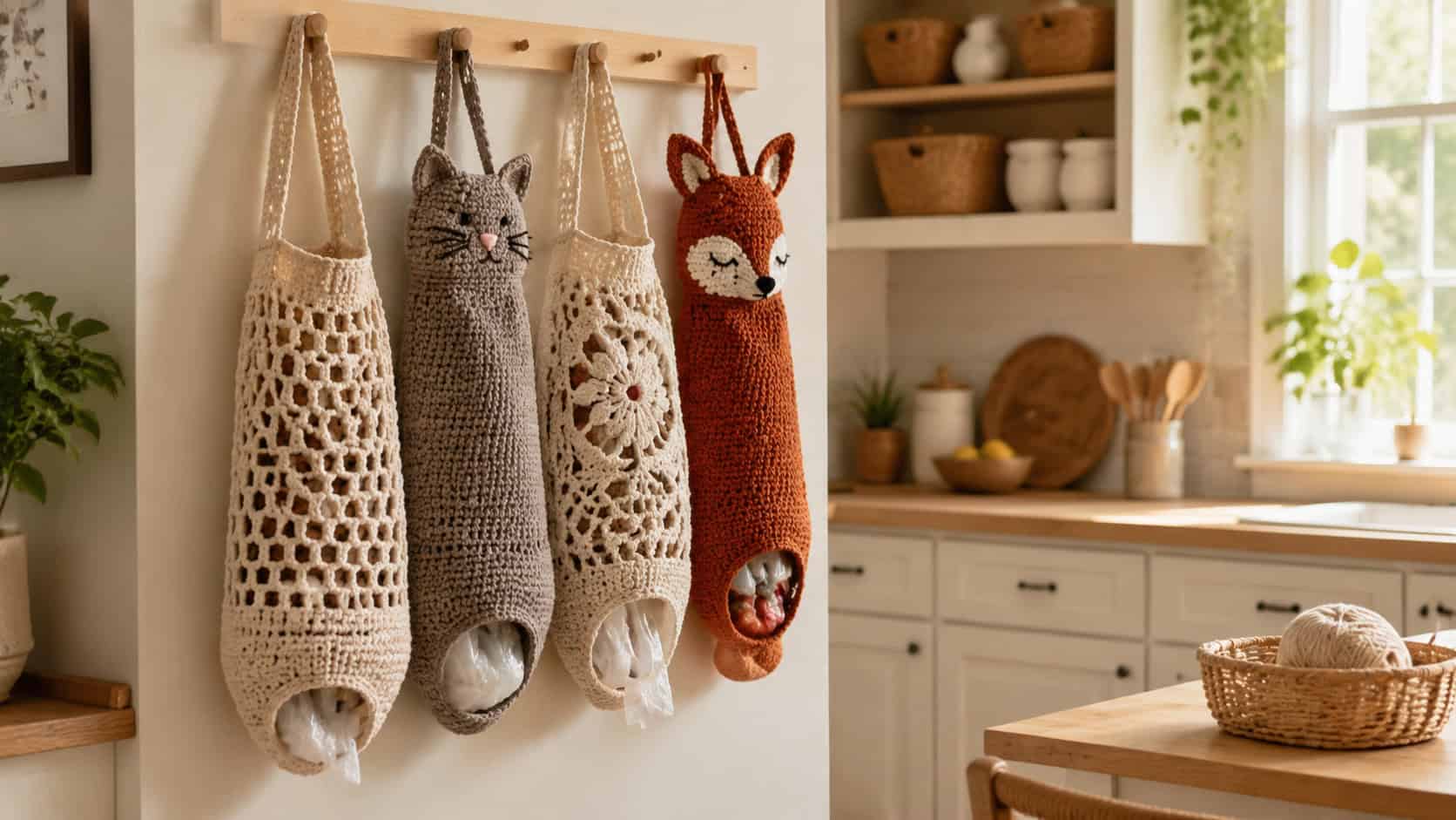 30 Grocery Bag Holder Crochet Patterns to Keep Kitchen Storage Neat and Handy
