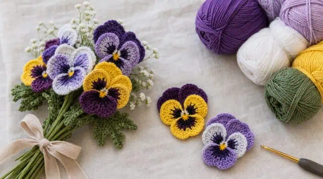 30 Pansy Crochet Patterns for Flowers, Decor, and Wearable Details