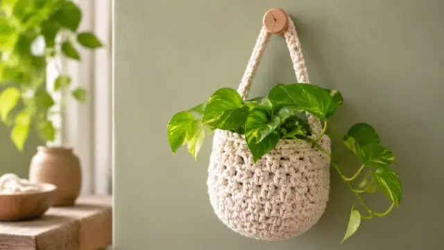 Easy Crochet Hanging Basket Free Pattern (Beginner Friendly)